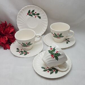 SCIO Pottery Holly Ironstone Cups & Saucers